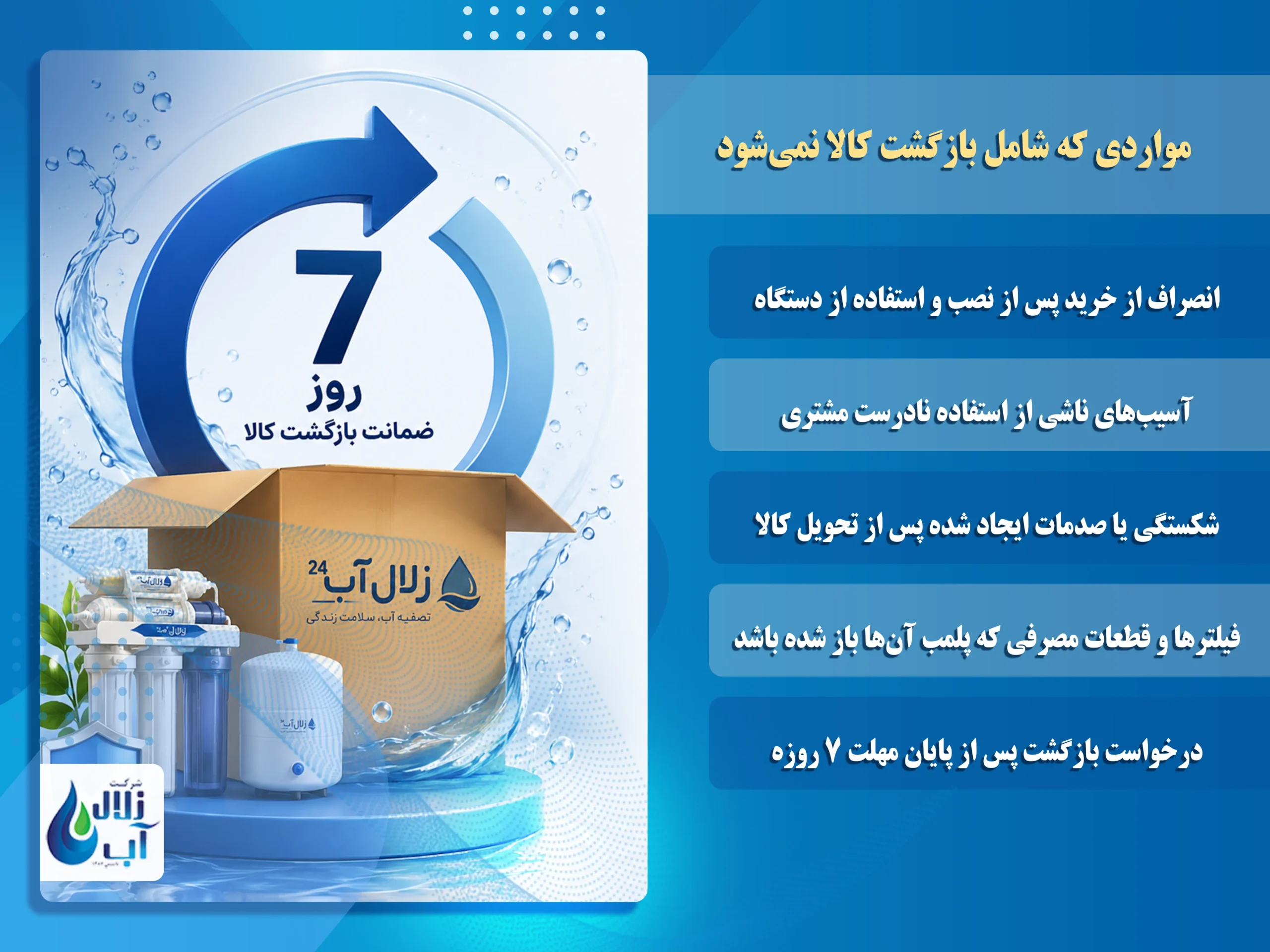 قوانین و شرایط بازگشت کالا در شرکت زلال آب 3 مواردی که شامل بازگشت کالا نمیشود