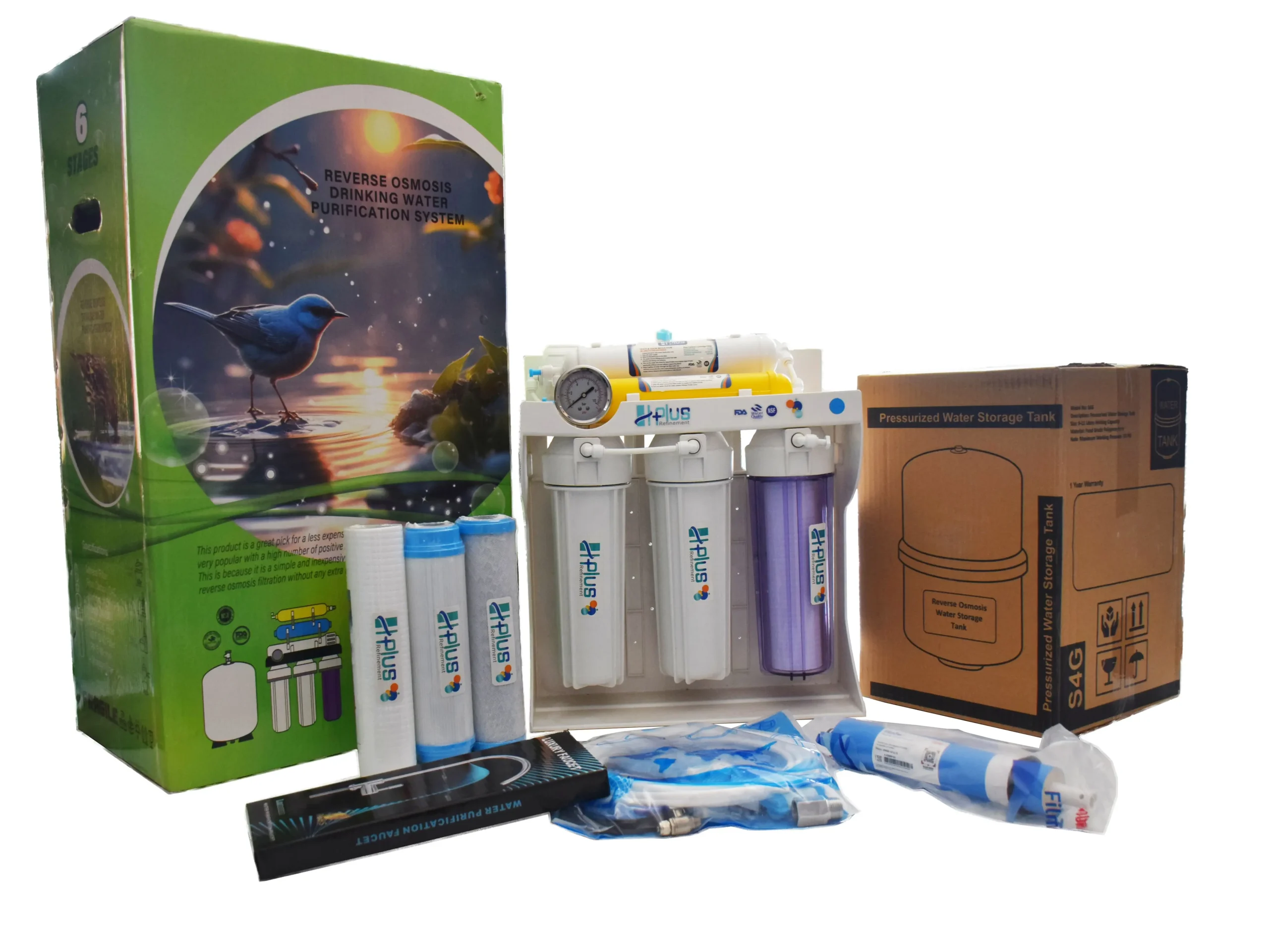 دستگاه تصفیه آب اچ پلاس مدل BLUE به همراه فیلترها و مخزن ذخیره آب